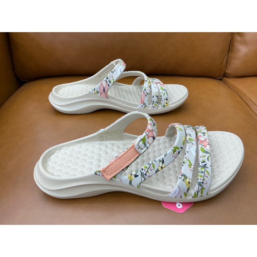 Joybees Strappy Sandal Womens 6 White Floral New Comfort Lightweight Slide